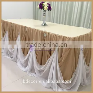 TC106K#37 Beautiful Purpal Chiffon Cinderalla Table Skirt With Brooch Weeding Table Skirting thumbnail-3