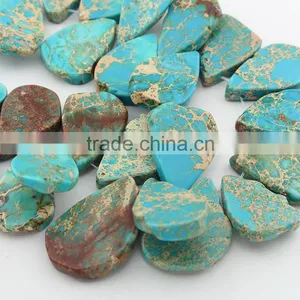 SM3112 Wholesale Top Drilled Aqua Blue Imperial Jasper Teardrop Slab Slice Beads thumbnail-1