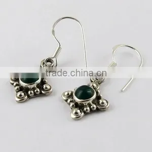 Artisan Green Onyx 925 Sterling Silver Earring, Gemstone Silver Jewelry, Indian Silver Jewelry thumbnail-3