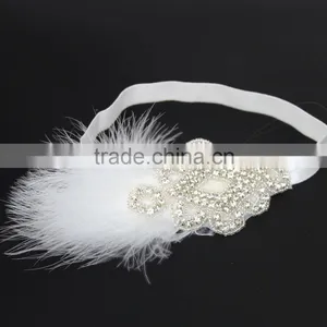 Newborn Baby Kids Pearl Diamond Feather Headband Photo Props Crystal Hair Band Wh-1770 thumbnail-5