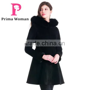 2015 Winter Women Medium Length Slim Fit Coat With Blue Fox Hat Wish Skirt Overcoat thumbnail-2