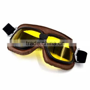 BJ-GT-009 Scratch Resistant Lens Yellow Lens Leather Motorcycle Goggles thumbnail-3