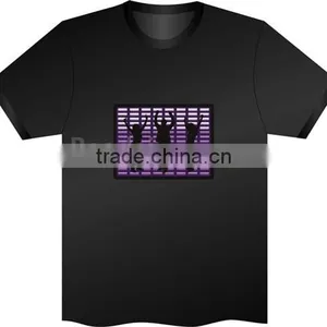 EL T-Shirt Sound Activated Flashing T Shirt Light Up Down Music Party Equalizer LED T-Shirt Interchangeable Short Black Tshirt thumbnail-1