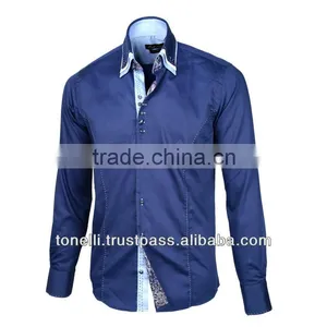 Triple Collar Navy Blue Dress Shirts thumbnail-1
