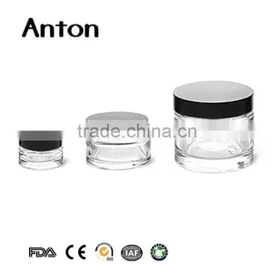 Clear Glass Thick Wall Cosmetic Jars Packaging With Black Plastic Cap thumbnail-1