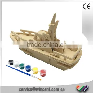 CE & EN71 Approved Kids Educational DIY Assembled Wooden 3D Ship Puzzle thumbnail-1
