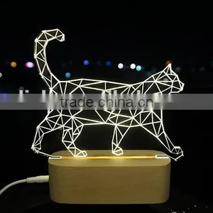 Walking Cat 3D Led Table Lamp With Solid Wooden Base thumbnail-1