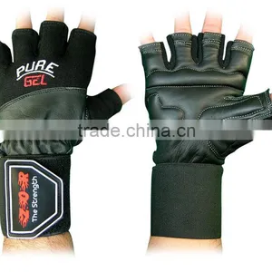 Leather Weight Lifting Gloves Wide Wrist Wrap Gloves thumbnail-1