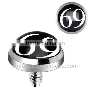 Surgical Steel Internally Threaded 69 Logo Dermal Anchor Top Body Piercing Accessories thumbnail-1