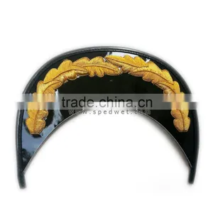 Single Oak Leaf Gold Bullion Wire Cap Peak Embroidery on Black Vinyl thumbnail-1