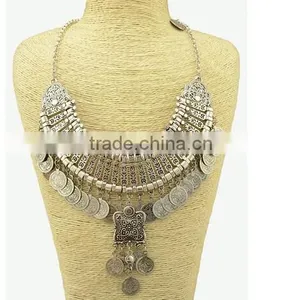 Bohemian Vintage Chunky Punk Tribal Antique Coins Tassels Choker Necklace thumbnail-3