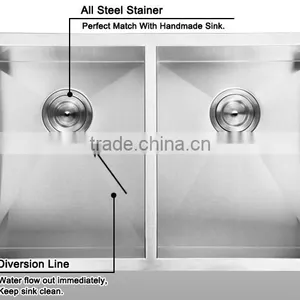 One Piece Wash Tank CUPC Certification SUS304 Handmade Kitchen Sink With Double Bowl Under Counter thumbnail-3