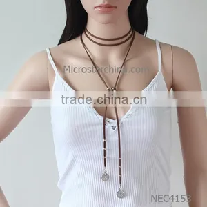 2016 Fashion Black Velvet PU Leather Chain Necklace Stretch Tattoo Choker Elastic Tassel Necklaces thumbnail-3