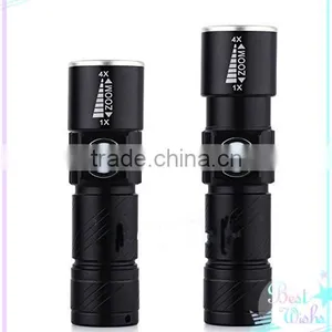 LED Zoom Aluminum Alloy Flashlight Torch Lamp 3 Modes Rechargeable USB Camping Flashlight thumbnail-4