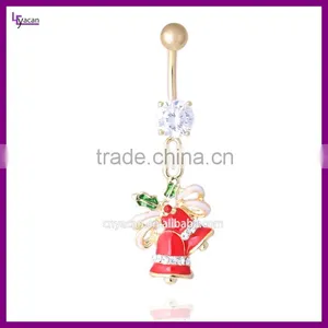 Wholesale 316L Stainess Steel Christmas Double Bell Fake Navel Piercing thumbnail-3