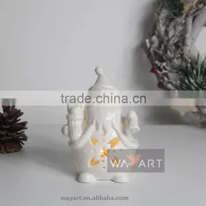 White Ceramic Christmas Father Decroations Santa Claus Candle Holders thumbnail-4