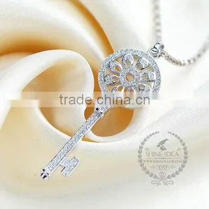925 Sterling Silver Rhinestone Hollow Flower Key Pendant Charm Idea Jewelry Fashion Women Necklace Jewelry Supplies 6360476 thumbnail-2