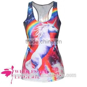 3D Red Trendy Ladies Unicorn Printed Tank Top for Women, Women Printed Summer Tshirt thumbnail-1