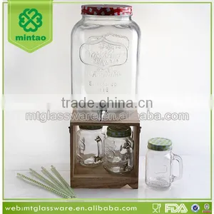 7.5L Glass Beverage Dispenser With Color Lid and Wooden Stand thumbnail-1