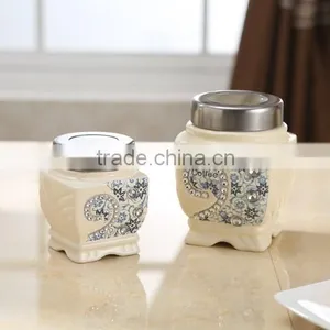 Ceramic Canister Set Stainless Metal Stand thumbnail-3