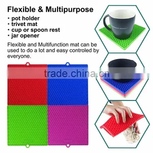 Manufacturer Silicone Pot Holder Mat Trivet Mat 7" x 7" Multipurpose Heat Resistance Hot Pad - Red Blue Green Purple thumbnail-6