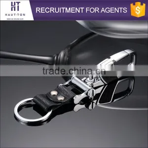 Top Selling Fashion Luxury Alloy Car Black Genuine Top Cow Leather Keychains High Quality Popular Silver Ring Gift Key Chain thumbnail-2