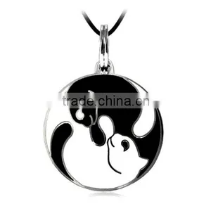 High End Metal Enamel Yin Yang Cat Necklace Black and White Animal Pendant Necklace for Couple thumbnail-1