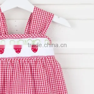 Summer Hot Sale Baby Clothes Set Red Plaid Smocked Dress With Shorts Kids Clothing thumbnail-2
