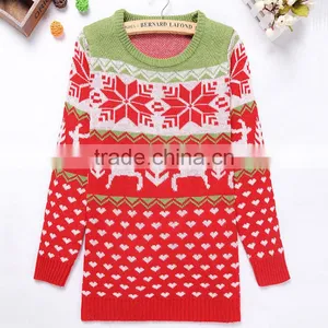 Fashionable Design Long Style Red Snowflake Patterns Ladies Christmas Sweater thumbnail-2