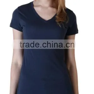 Ladies Blank V-neck T-shirt With Short Sleeve Plain thumbnail-1
