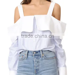 OEM Hot Ladies Turn Collar Fresh Color Poplin Skirt Office Blouse thumbnail-2