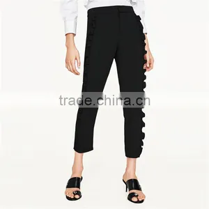 2017 Oem Eco-friendely Pink Cropped Flowing Frilled Women's Trousers thumbnail-2