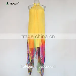 Nail Beaded Cardigan Loose Assorted Colors Printing Irregular Hem Sleeveless Chiffon Cloak for Women thumbnail-1
