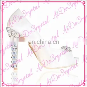 Aidocrystal Hot Sale Real Leather High Heels Peep Toe Rhinestone White Clear Wedding Shoes thumbnail-1