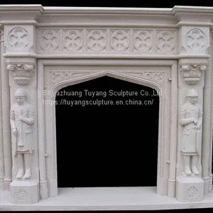 French Style Classic White Cherub Marble Fireplace Mantel With Angle Statue thumbnail-3