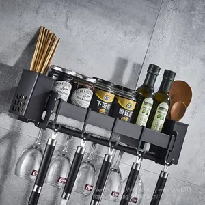 Multifunctional Kitchen Shelf Wall Hanging Aluminum Seasoning Material Storage Shelf Black thumbnail-3