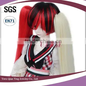 Red and Black Synthetic 1 Bjd Wigs for Doll With Two Straight Ponytail thumbnail-3