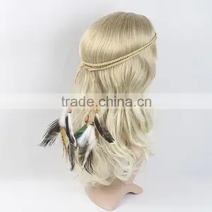Wholesale Hair Accessories Girls Bohemia Braided Suede Headband With Feather Girls Hair Belts thumbnail-2