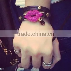 Exaggerated Fashion Red Mouth Lip Leather Gift Personality Charm Bracelet fo Lady thumbnail-6