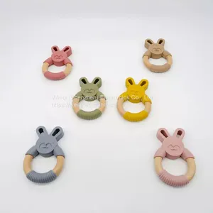 Silicone Wood Baby Teether Cute Rabbit Toys thumbnail-4