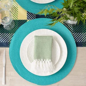 HOME COLLECTION Round 15 Inch Braided Woven Polypropylene Plastic Placemats (green ), Set of 4 thumbnail-4