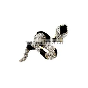 Wholesale Zinc Alloy 6.5*4cm Black Enamel & Crystal Snake Brooch thumbnail-1