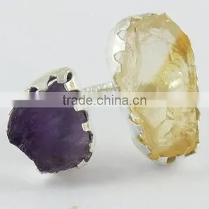 Beautiful Style Rough Citrine Amethyst Ring, Gemstone Silver Jewelry, Online Silver Jewelry thumbnail-2