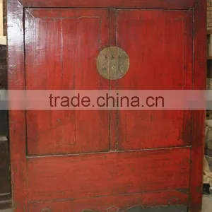 Chinese Antique Red Lacquer Two Door Large Cabinet thumbnail-1