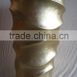 Luxury Decorative Fiberglass Lacquer Vase, Waving Design in Silver Champagne thumbnail-1