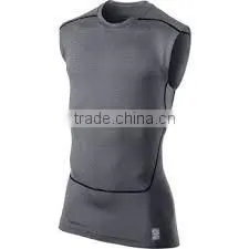 Polyester/Spandex (Poly/Lycra) Dark Grey Sleeveless Round Neck Compression Shirt thumbnail-1