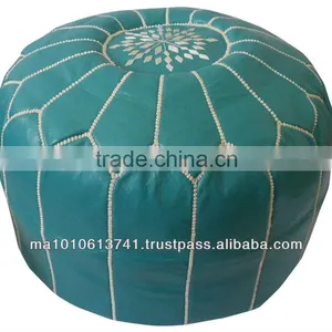 Turquoise Moroccan Leather Pouf Ottoman Footstool Pouffe Ottomans thumbnail-1