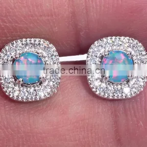 .925 Sterling Silver Earrings White CZ Cubic Zirconia Opal Cluster Stud Earrings For Children & Women thumbnail-6