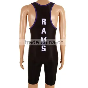 Top Quality Sublimated Spandex Custom Blank Black Wrestling Singlets thumbnail-4