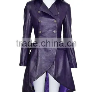 Ladies Edwardian Puple Gothic Style Lace Back Soft Lambskin Real Leather Jacket thumbnail-1